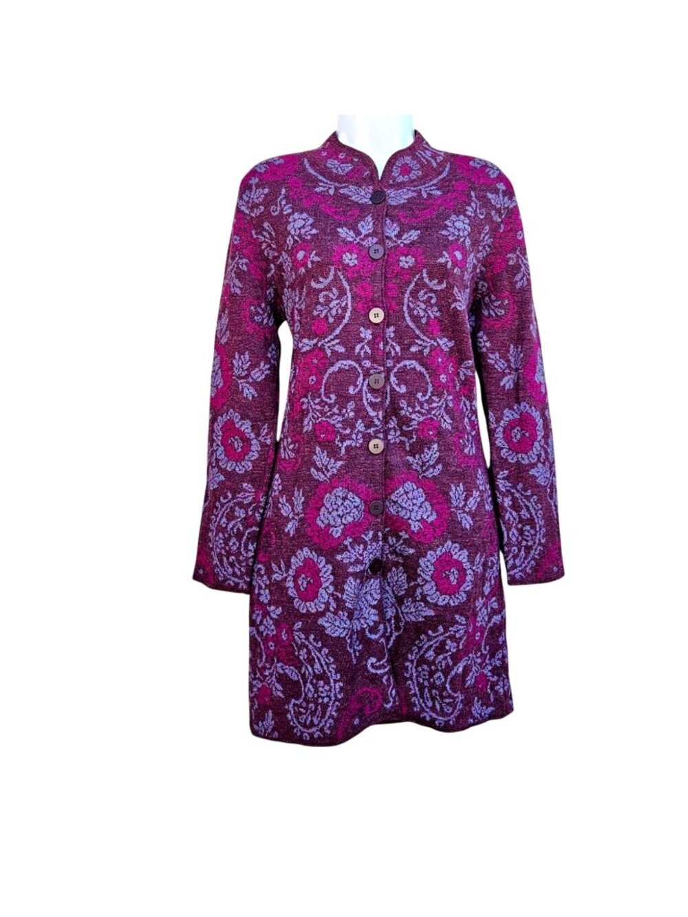Novica 100% Baby Alpaca Sweater Dress Burgundy Floral Jacquard Knit Peru Women's